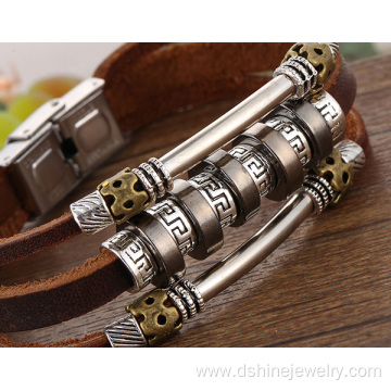 New Punk Charm Leather Bracelet Alloy Men Leather Bracelet